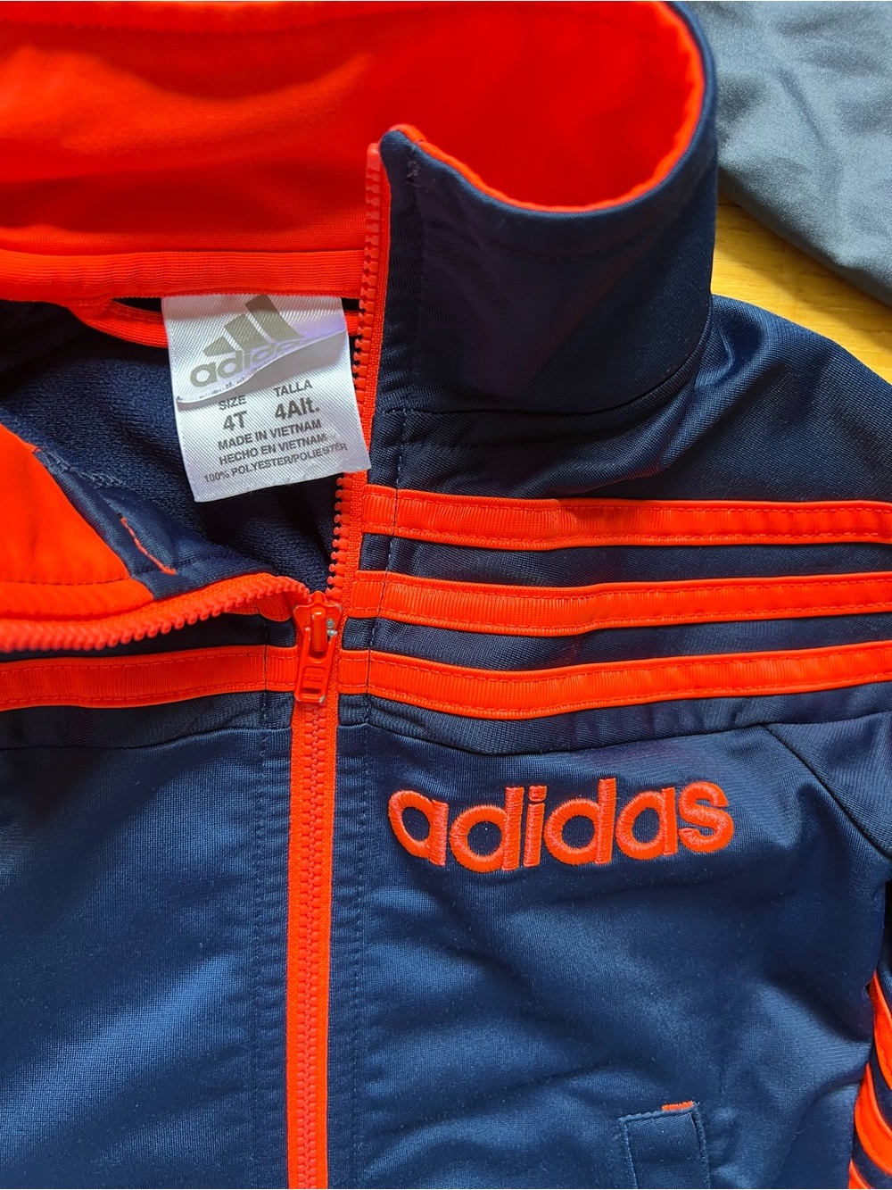Lot of 3 adidas 4T Jackets: Navy/Orange & Gray/Lime Track Jkt, Blue/Black Hoodie - Picture 5 of 12